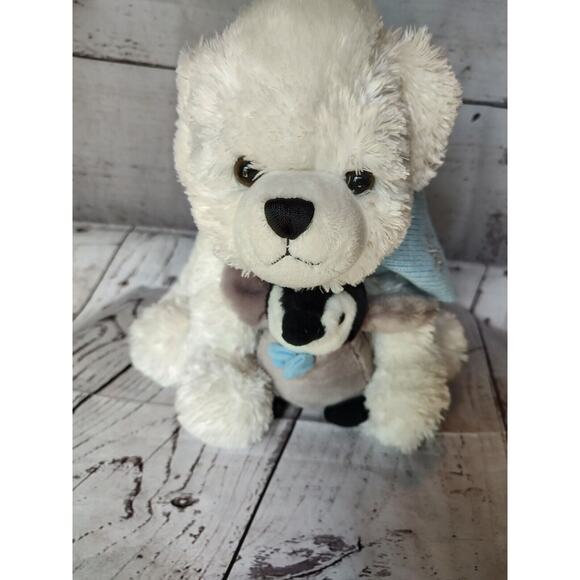 Polar Bear Plush Holding Penguin White With Blue Scarf The Bearington Collection - Picture 4 of 10
